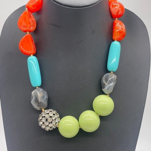 Multicolor Multi Shape Beaded Rhinestone Necklace Gold Tone 24 Inches - Picture 3 of 8